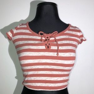 Forever 21 Striped Tie Up Crop Top